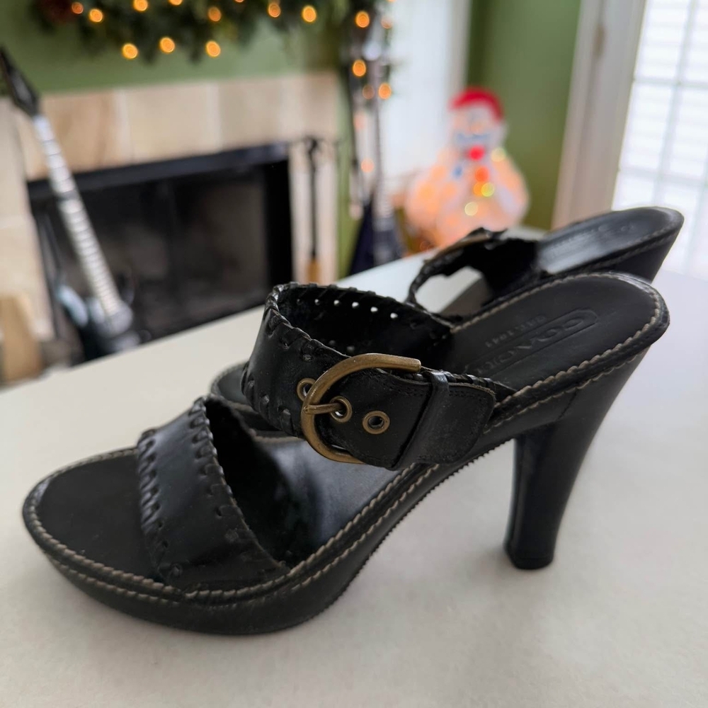 Coach Black Leather Heels with Buckle